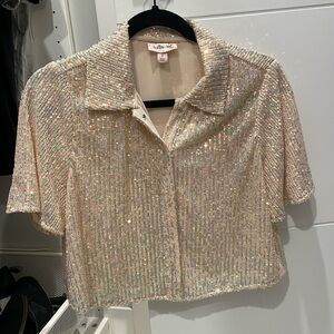Sequin crop collar shirt